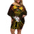 Papua New Guinea East New Britain Province Family Matching Off Shoulder Short Dress and Hawaiian Shirt Papua Niugini Coat Of Arms With Flag Style LT14 Mom's Dress Black - Polynesian Pride