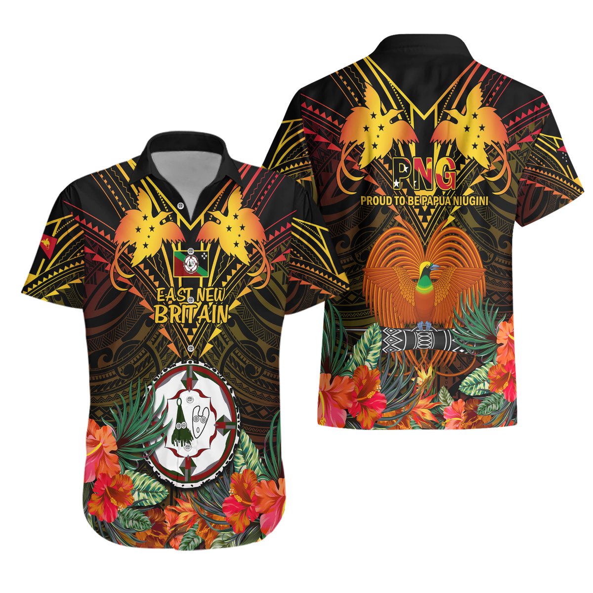 Papua New Guinea East New Britain Province Hawaiian Shirt Papua Niugini Coat Of Arms With Flag Style LT14 - Polynesian Pride