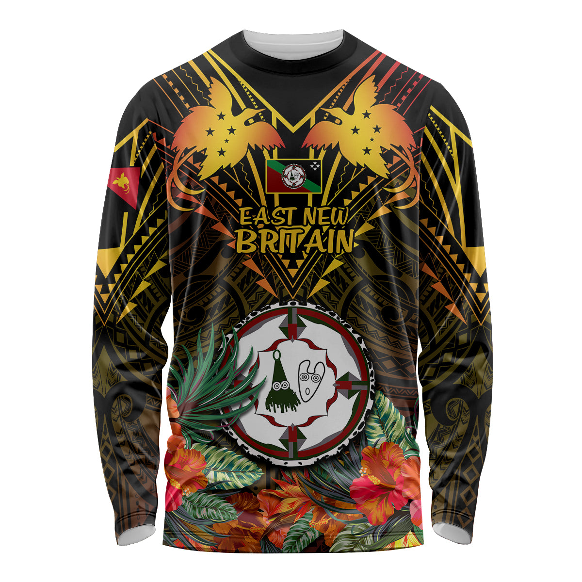 Papua New Guinea East New Britain Province Long Sleeve Shirt Papua Niugini Coat Of Arms With Flag Style LT14 Unisex Black - Polynesian Pride