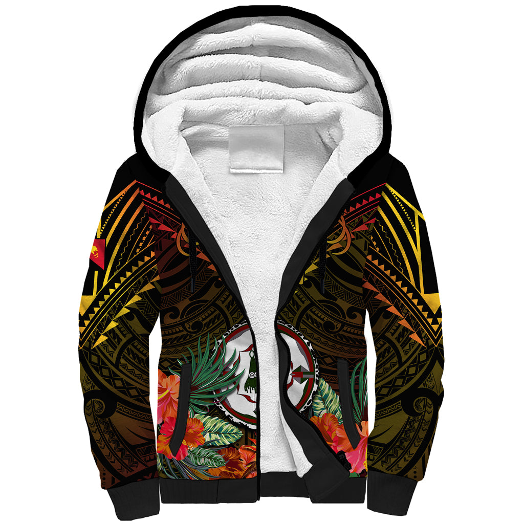 Papua New Guinea East New Britain Province Sherpa Hoodie Papua Niugini Coat Of Arms With Flag Style LT14 Unisex Black - Polynesian Pride