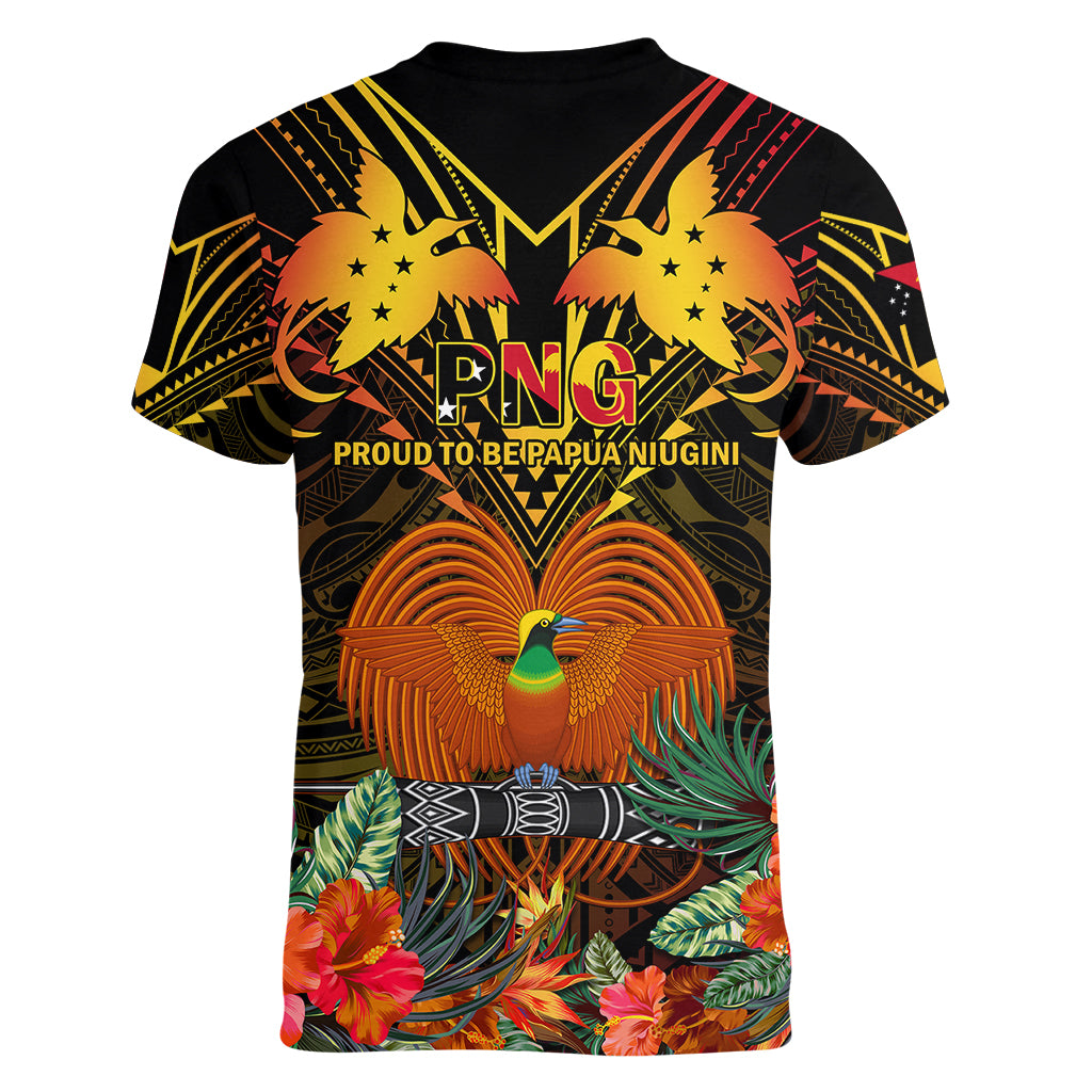 Papua New Guinea East New Britain Province Women V Neck T Shirt Papua Niugini Coat Of Arms With Flag Style LT14 - Polynesian Pride