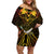 Papua New Guinea Western Province Family Matching Off Shoulder Short Dress and Hawaiian Shirt Papua Niugini Coat Of Arms With Flag Style LT14 Mom's Dress Black - Polynesian Pride