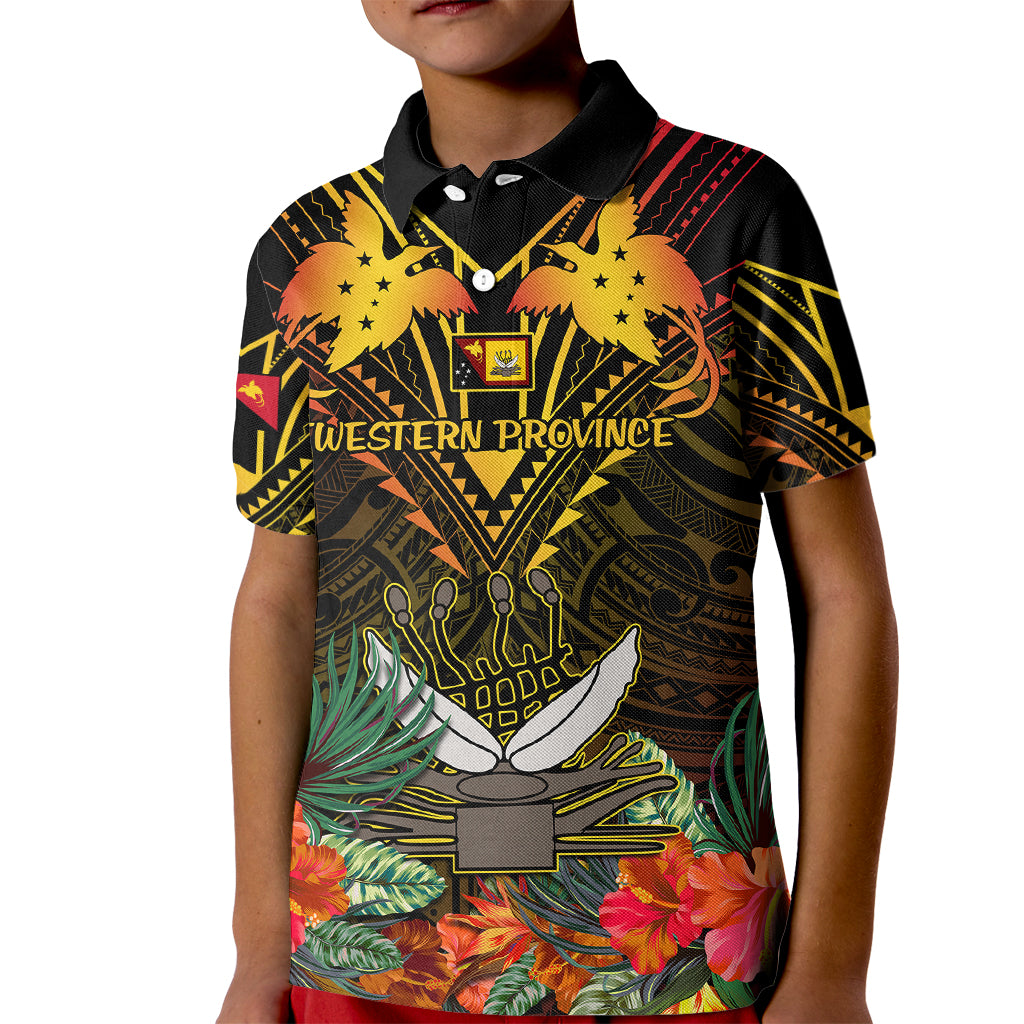 Papua New Guinea Western Province Kid Polo Shirt Papua Niugini Coat Of Arms With Flag Style LT14 Kid Black - Polynesian Pride