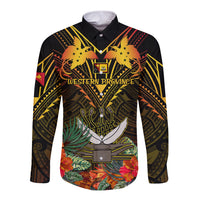 Papua New Guinea Western Province Long Sleeve Button Shirt Papua Niugini Coat Of Arms With Flag Style LT14 Unisex Black - Polynesian Pride