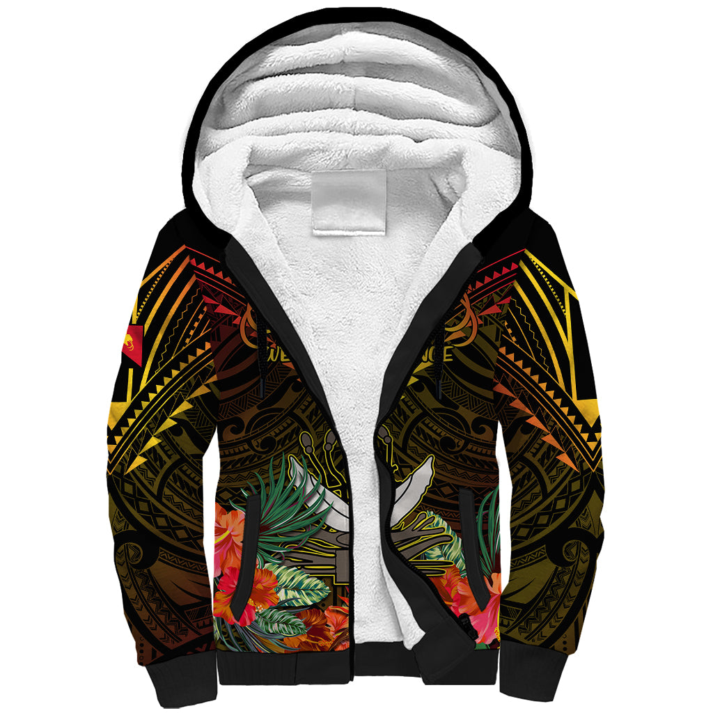 Papua New Guinea Western Province Sherpa Hoodie Papua Niugini Coat Of Arms With Flag Style LT14 Unisex Black - Polynesian Pride