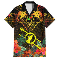 Papua New Guinea Southern Highlands Province Family Matching Tank Maxi Dress and Hawaiian Shirt Papua Niugini Coat Of Arms With Flag Style LT14 Dad's Shirt - Short Sleeve Black - Polynesian Pride