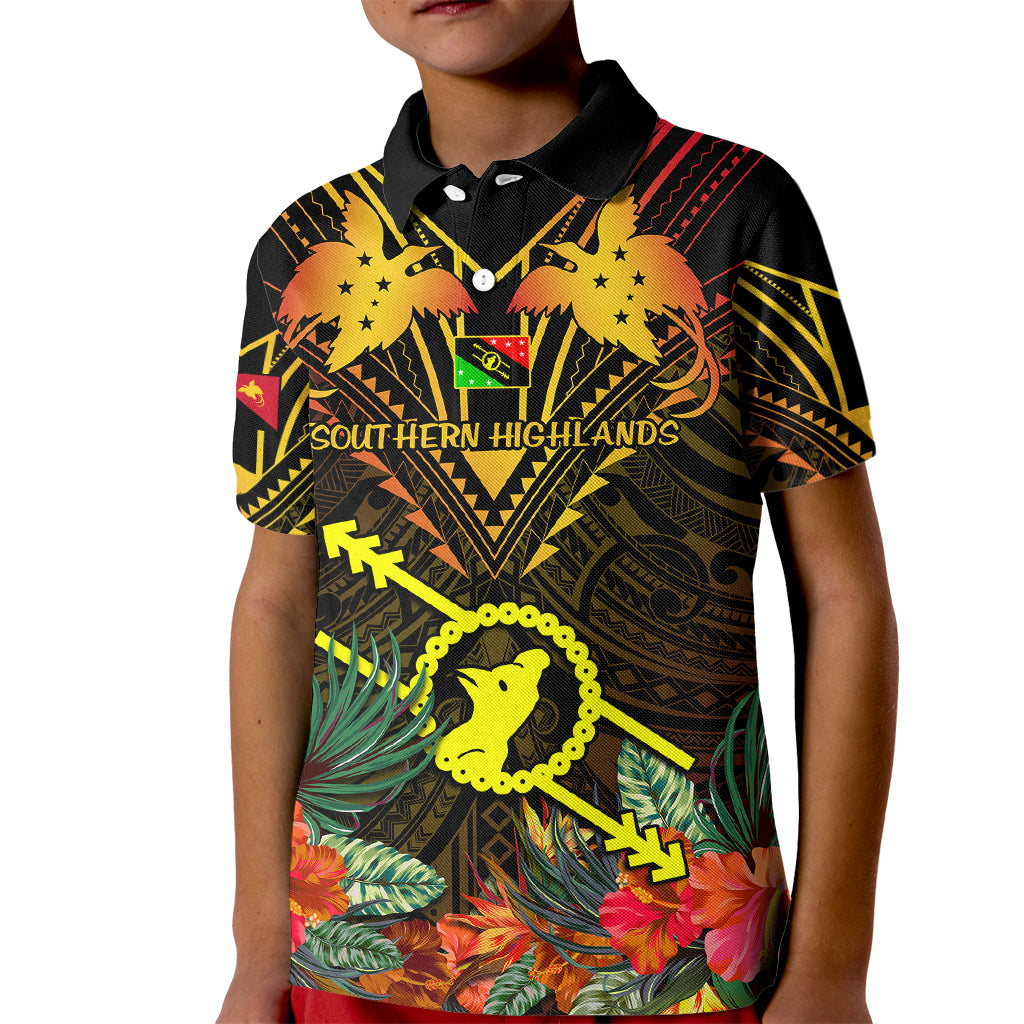 Papua New Guinea Southern Highlands Province Kid Polo Shirt Papua Niugini Coat Of Arms With Flag Style LT14 Kid Black - Polynesian Pride