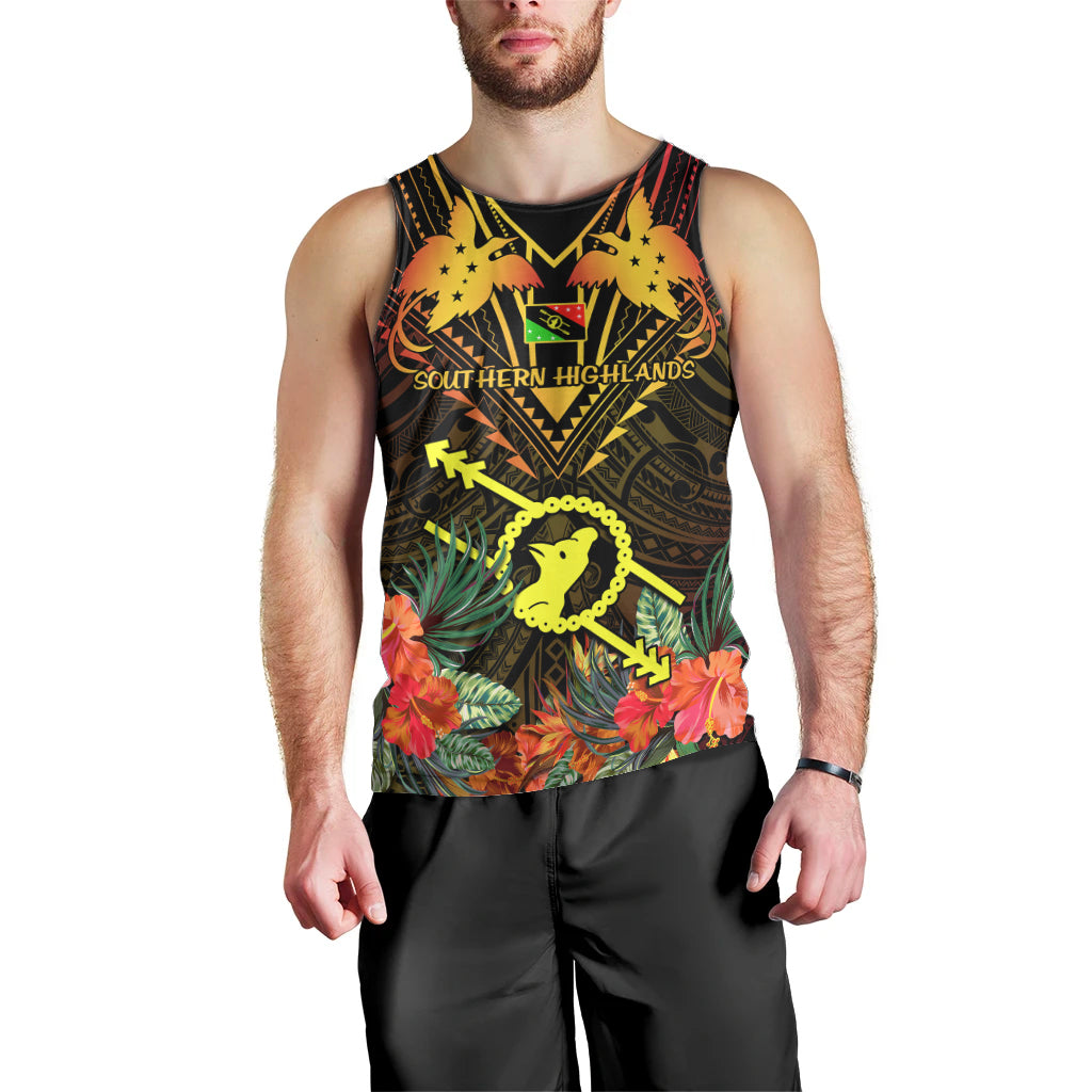 Papua New Guinea Southern Highlands Province Men Tank Top Papua Niugini Coat Of Arms With Flag Style LT14 - Polynesian Pride
