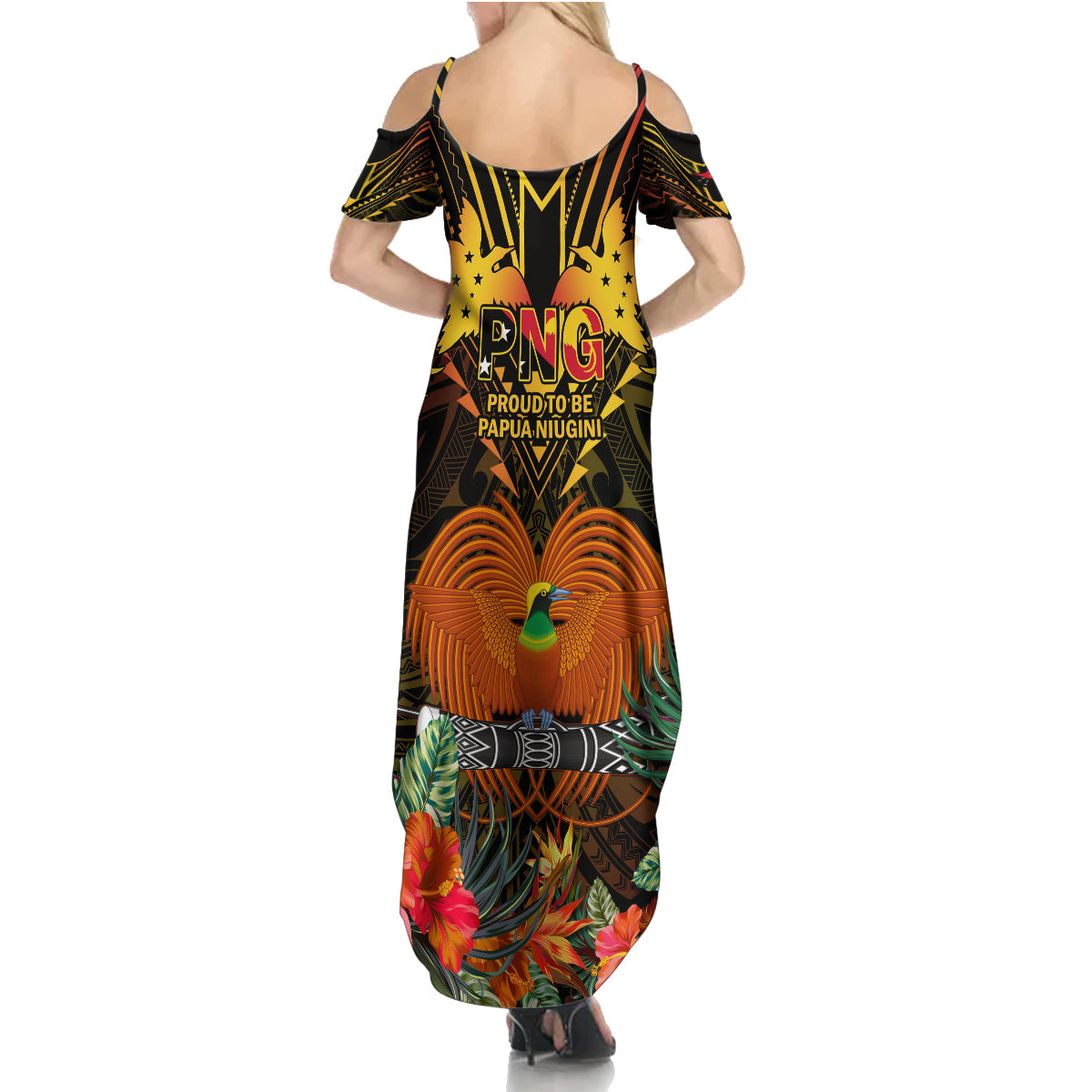 Papua New Guinea Southern Highlands Province Summer Maxi Dress Papua Niugini Coat Of Arms With Flag Style LT14 - Polynesian Pride