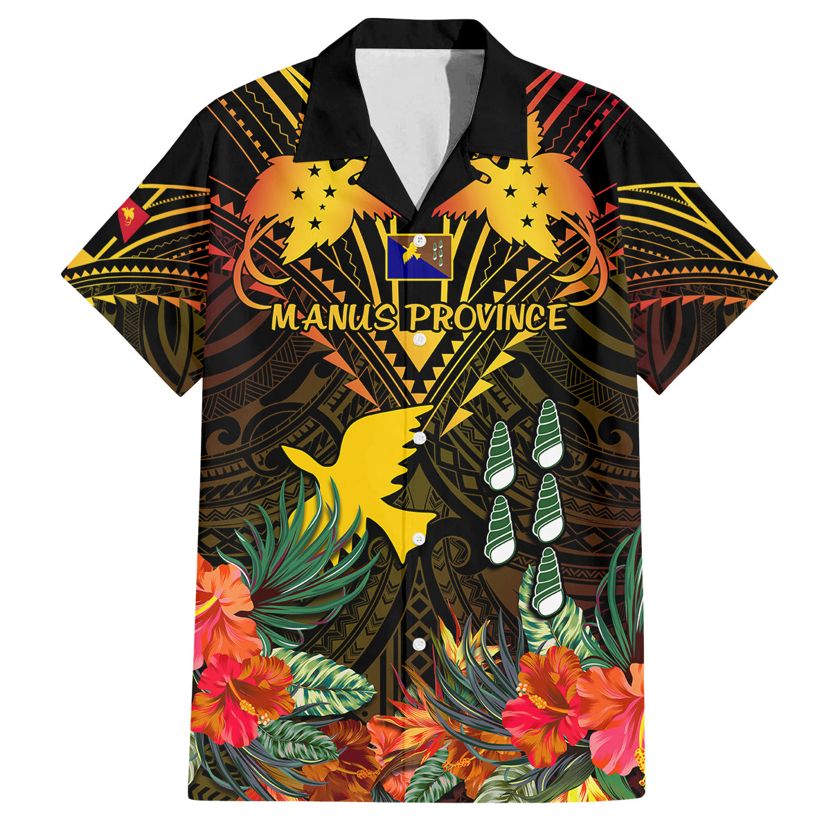 Papua New Guinea Manus Province Kid Hawaiian Shirt Papua Niugini Coat Of Arms With Flag Style LT14 Kid Black - Polynesian Pride
