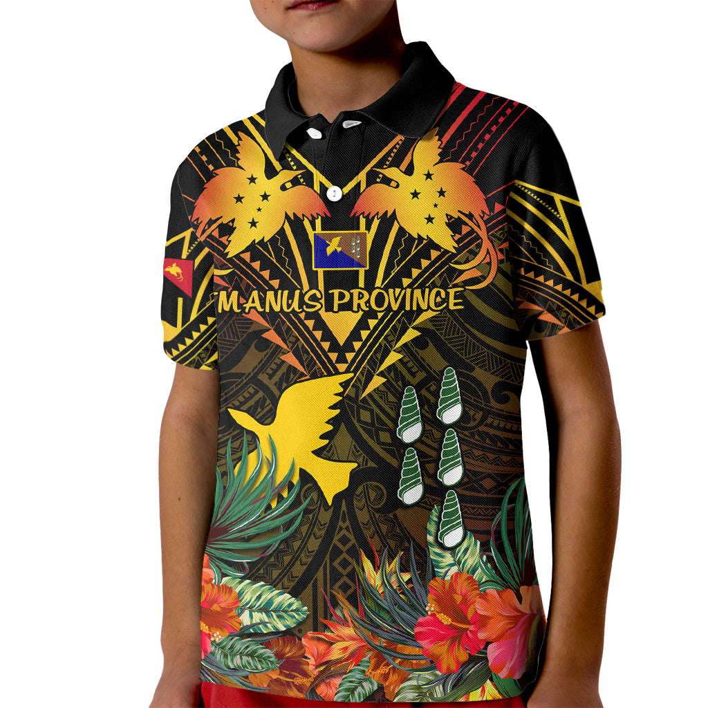 Papua New Guinea Manus Province Kid Polo Shirt Papua Niugini Coat Of Arms With Flag Style LT14 Kid Black - Polynesian Pride
