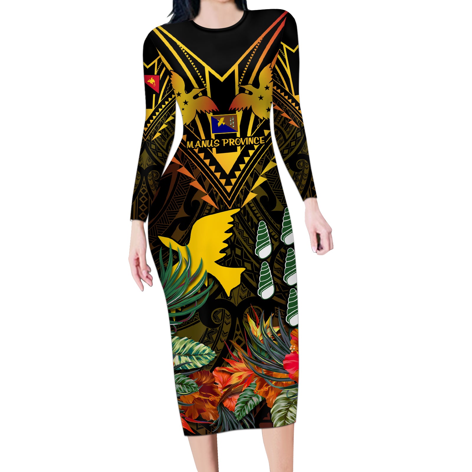 papua-new-guinea-manus-province-long-sleeve-bodycon-dress-papua-niugini-coat-of-arms-with-flag-style