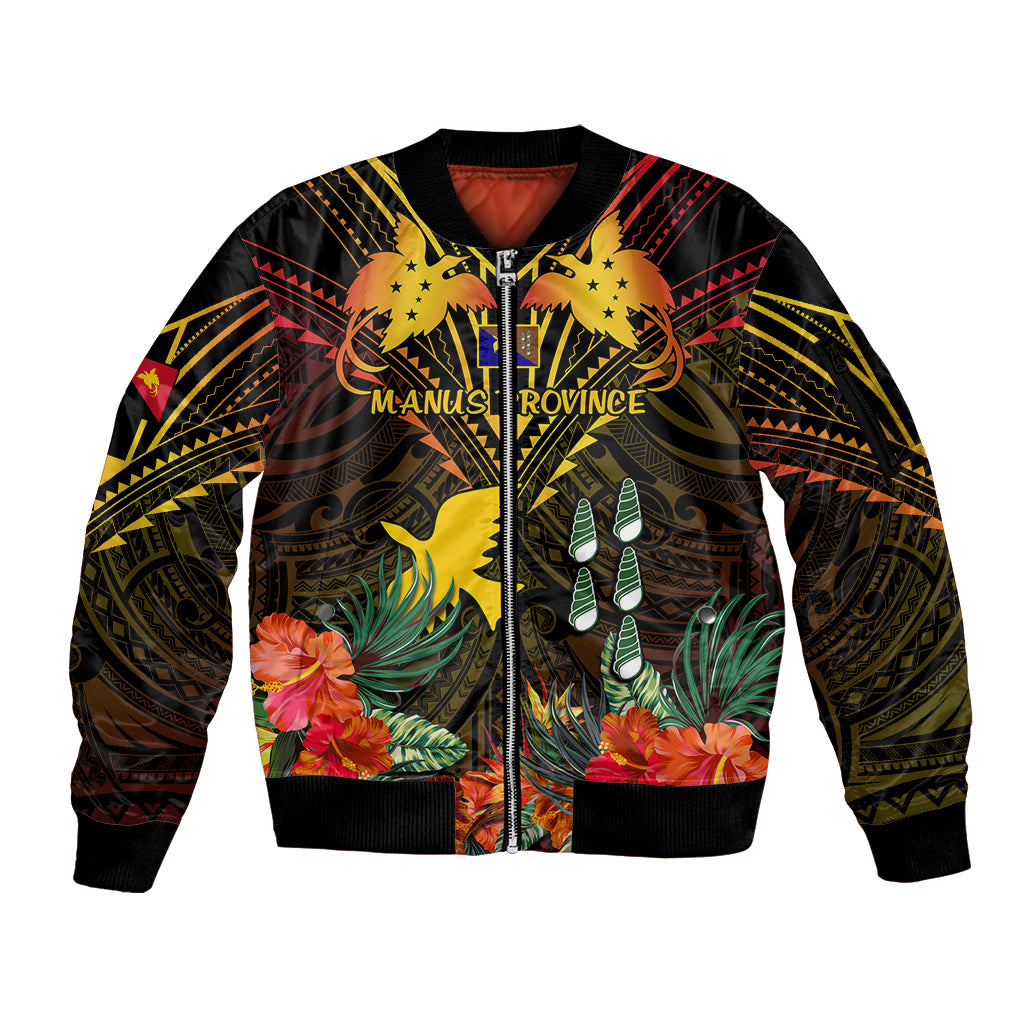 Papua New Guinea Manus Province Sleeve Zip Bomber Jacket Papua Niugini Coat Of Arms With Flag Style LT14 Unisex Black - Polynesian Pride
