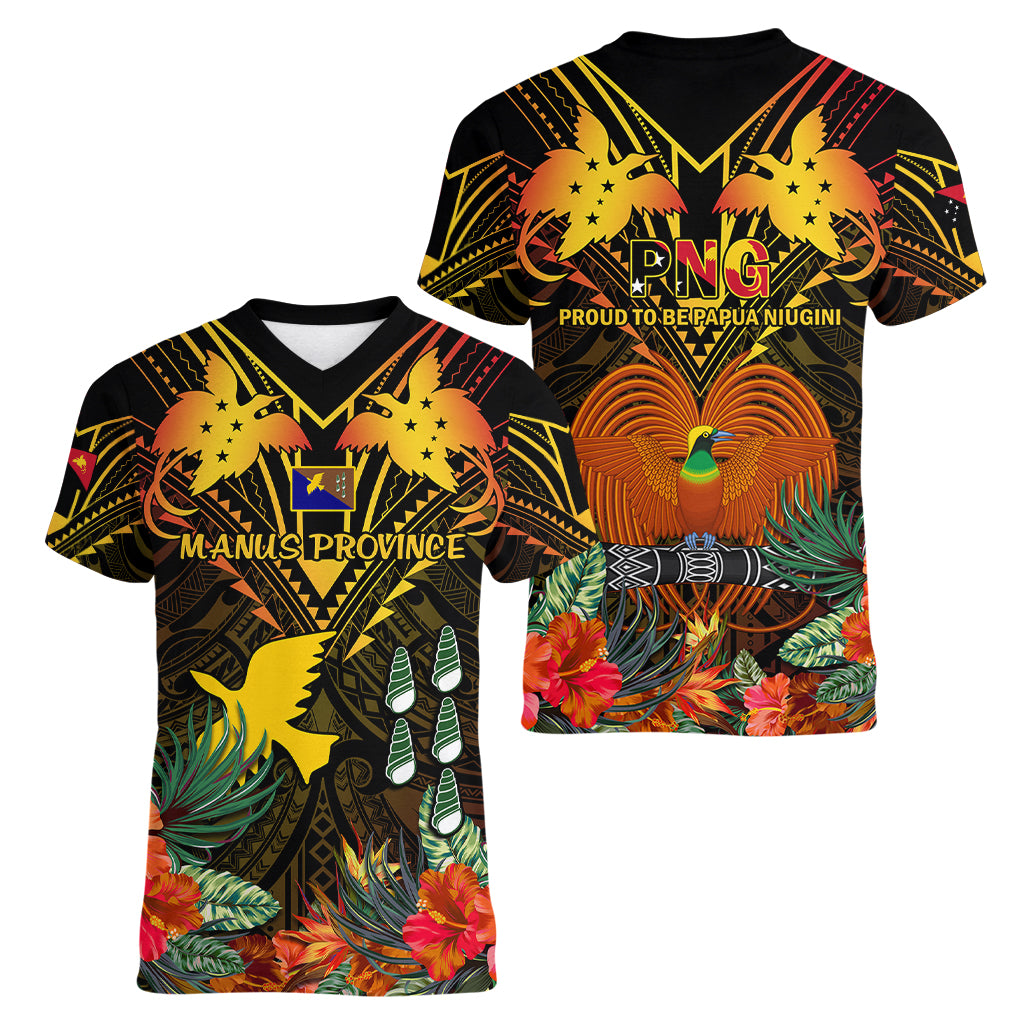 papua-new-guinea-manus-province-women-v-neck-t-shirt-papua-niugini-coat-of-arms-with-flag-style