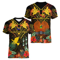 papua-new-guinea-manus-province-women-v-neck-t-shirt-papua-niugini-coat-of-arms-with-flag-style