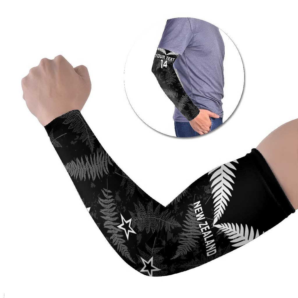 Custom New Zealand Silver Fern Football Arm Sleeves Go Aotearoa Grunge Black - Polynesian Pride