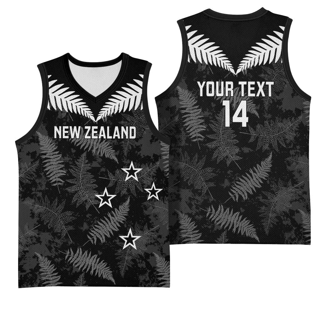 Custom New Zealand Silver Fern Football Basketball Jersey Go Aotearoa Grunge Black - Polynesian Pride