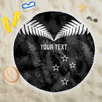 Custom New Zealand Silver Fern Football Beach Blanket Go Aotearoa Grunge Black - Polynesian Pride