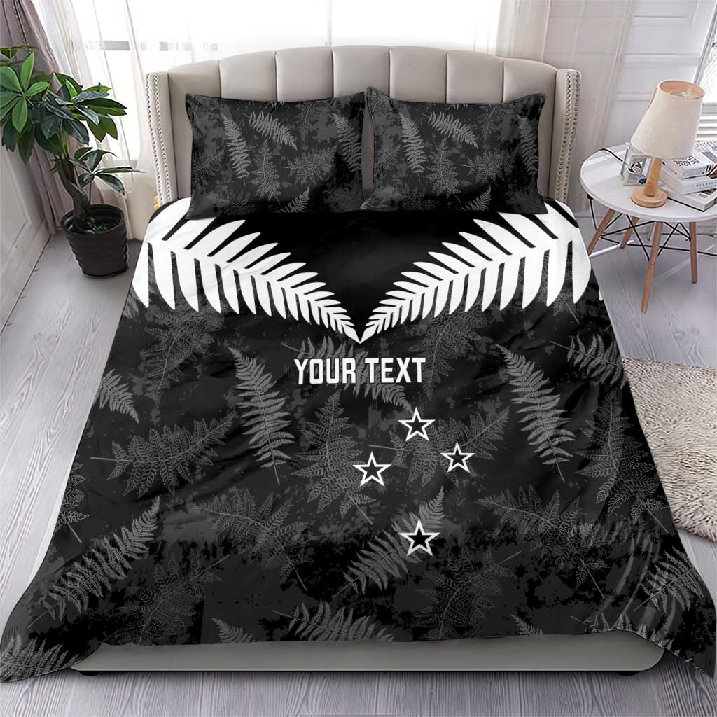Custom New Zealand Silver Fern Football Bedding Set Go Aotearoa Grunge Black - Polynesian Pride