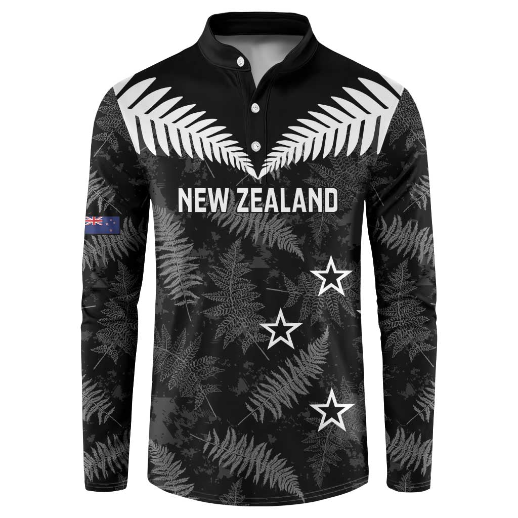 Custom New Zealand Silver Fern Football Button Sweatshirt Go Aotearoa Grunge Black - Polynesian Pride