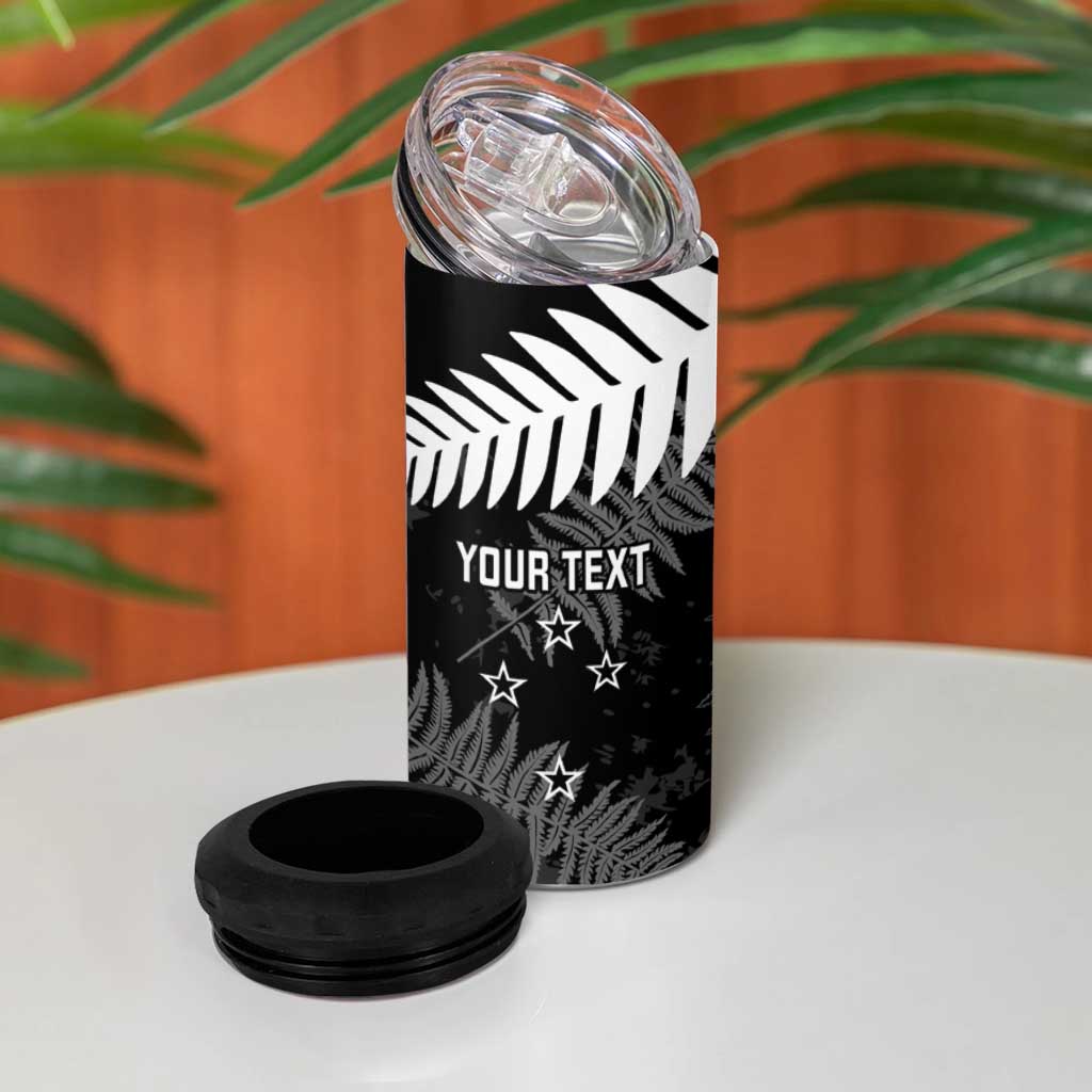 Custom New Zealand Silver Fern Football 4 in 1 Can Cooler Tumbler Go Aotearoa Grunge Black - Polynesian Pride