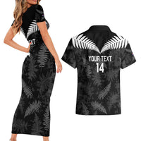 Custom New Zealand Silver Fern Football Couples Matching Short Sleeve Bodycon Dress and Hawaiian Shirt Go Aotearoa Grunge Black - Polynesian Pride