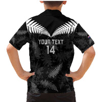 Custom New Zealand Silver Fern Football Family Matching Mermaid Dress and Hawaiian Shirt Go Aotearoa Grunge Black - Polynesian Pride