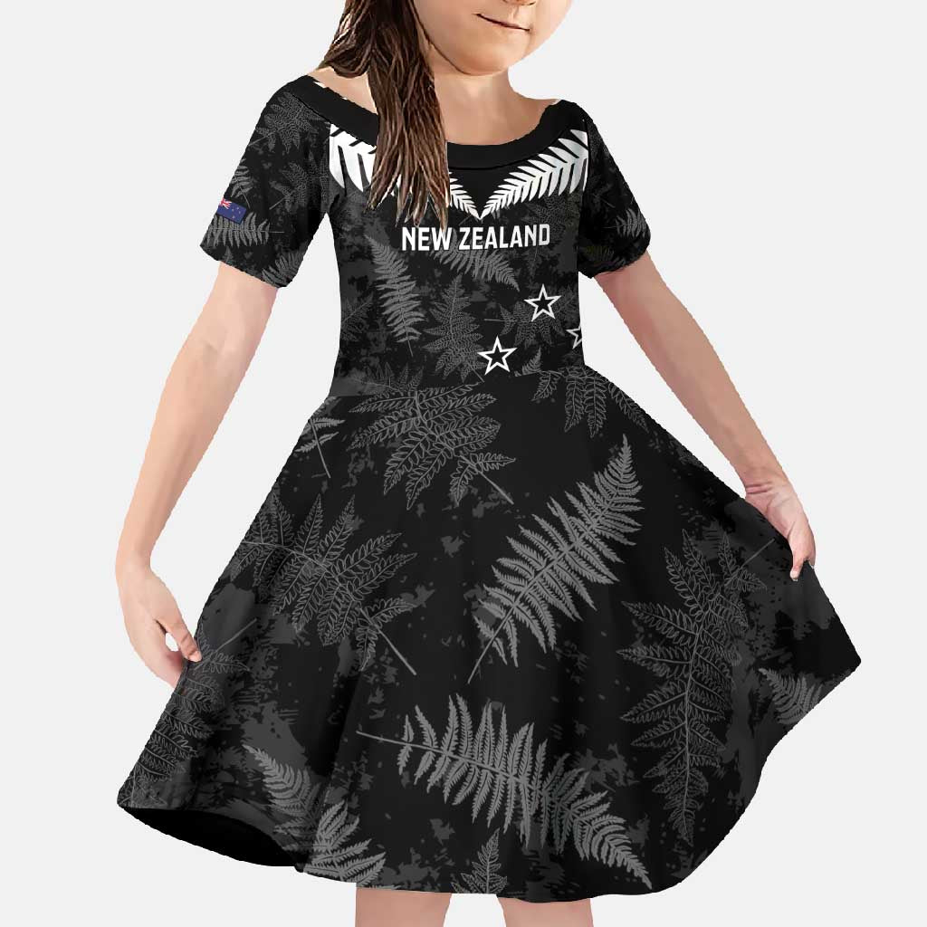 Custom New Zealand Silver Fern Football Family Matching Tank Maxi Dress and Hawaiian Shirt Go Aotearoa Grunge Black - Polynesian Pride
