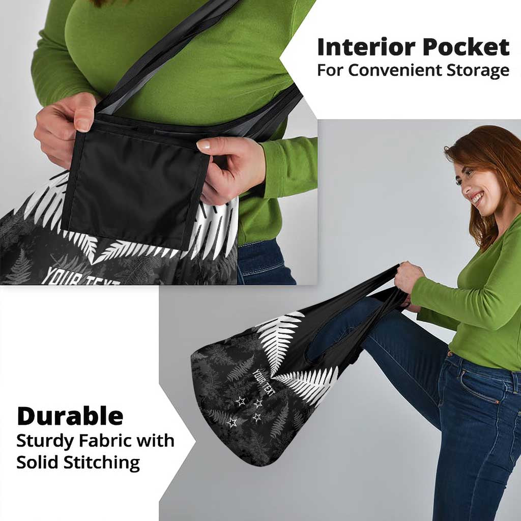 Custom New Zealand Silver Fern Football Grocery Bag Go Aotearoa Grunge Black - Polynesian Pride