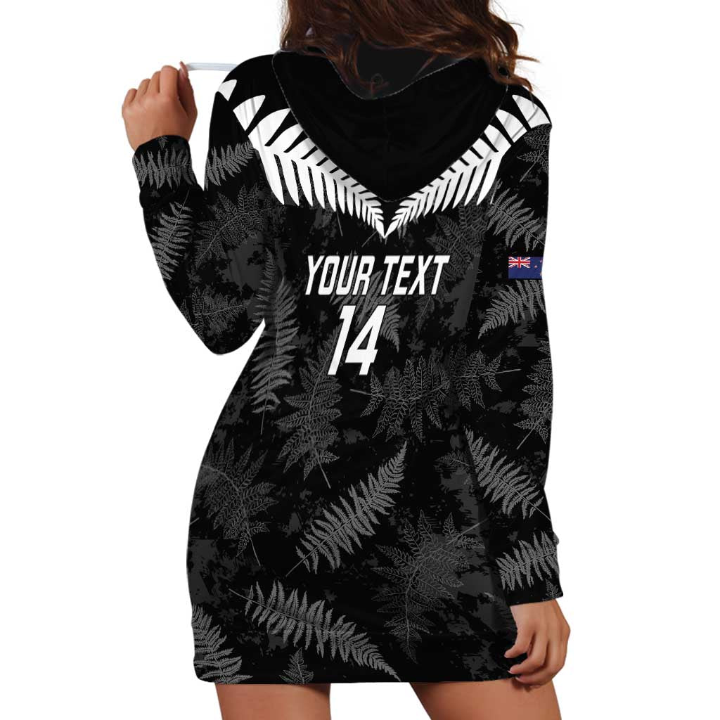 Custom New Zealand Silver Fern Football Hoodie Dress Go Aotearoa Grunge Black - Polynesian Pride
