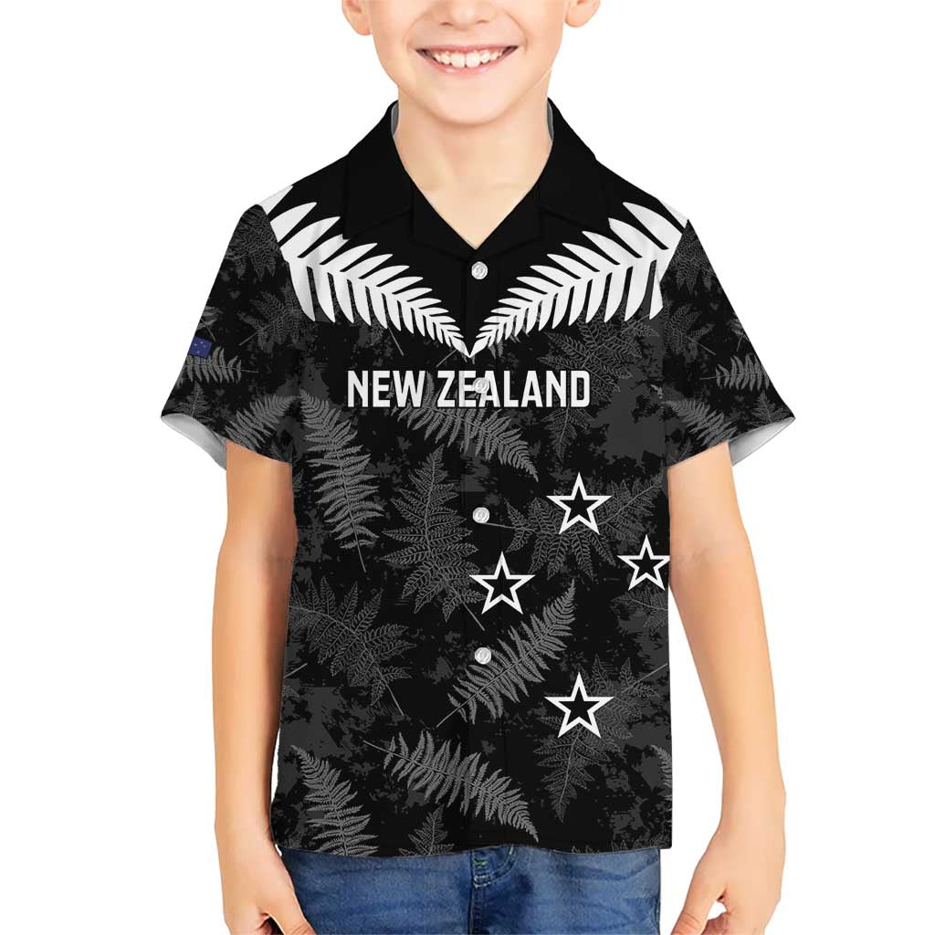 Custom New Zealand Silver Fern Football Kid Hawaiian Shirt Go Aotearoa Grunge Black - Polynesian Pride