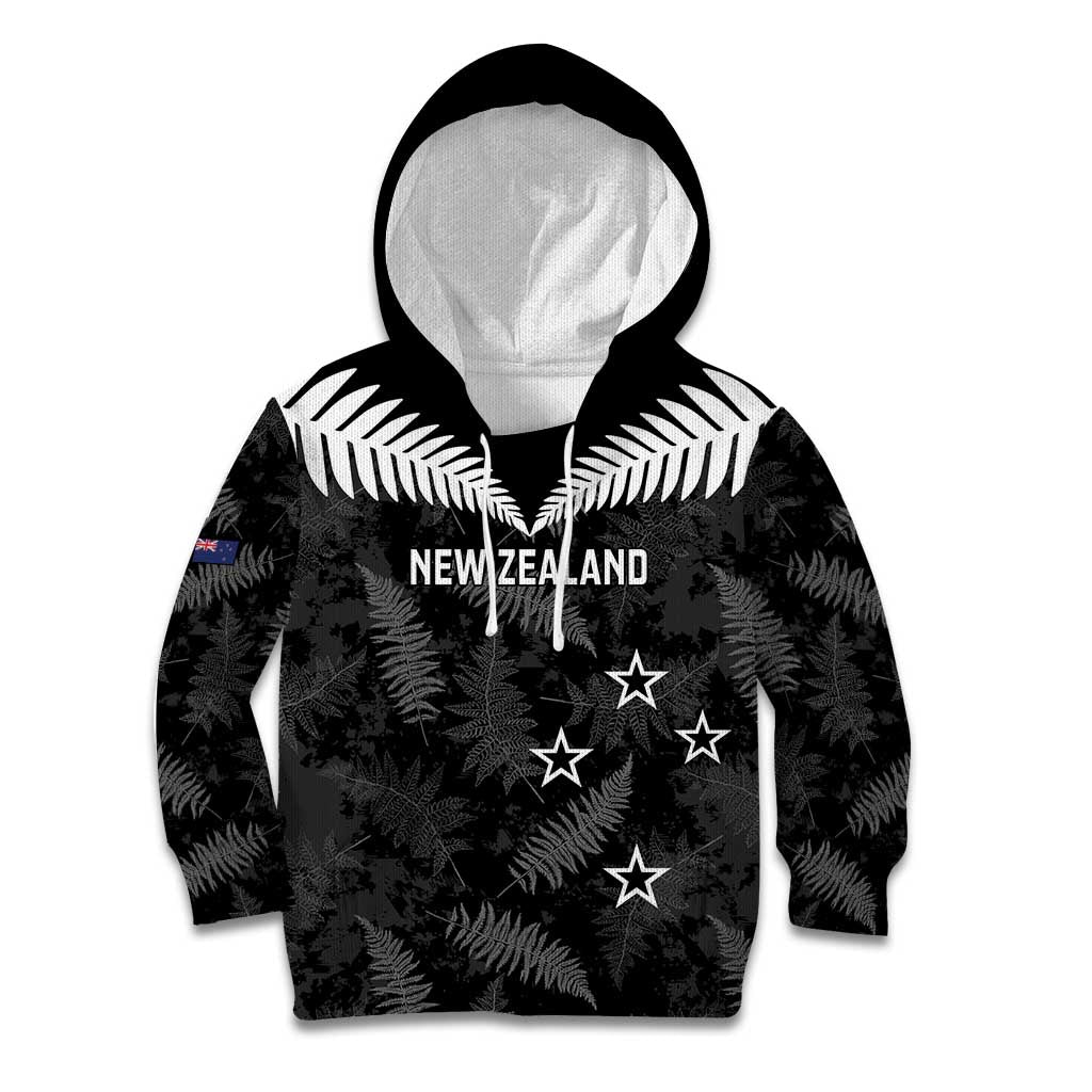 Custom New Zealand Silver Fern Football Kid Hoodie Go Aotearoa Grunge Black - Polynesian Pride
