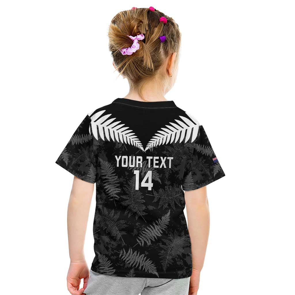 Custom New Zealand Silver Fern Football Kid T Shirt Go Aotearoa Grunge Black - Polynesian Pride