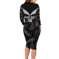 Custom New Zealand Silver Fern Football Long Sleeve Bodycon Dress Go Aotearoa Grunge Black - Polynesian Pride