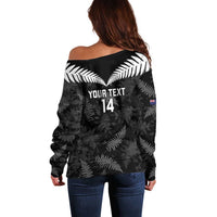 Custom New Zealand Silver Fern Football Off Shoulder Sweater Go Aotearoa Grunge Black - Polynesian Pride