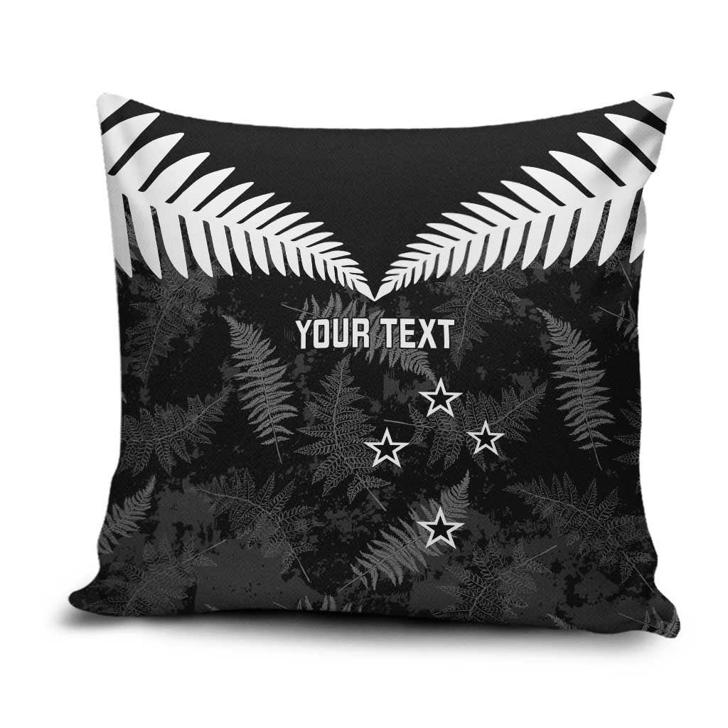 Custom New Zealand Silver Fern Football Pillow Cover Go Aotearoa Grunge Black - Polynesian Pride