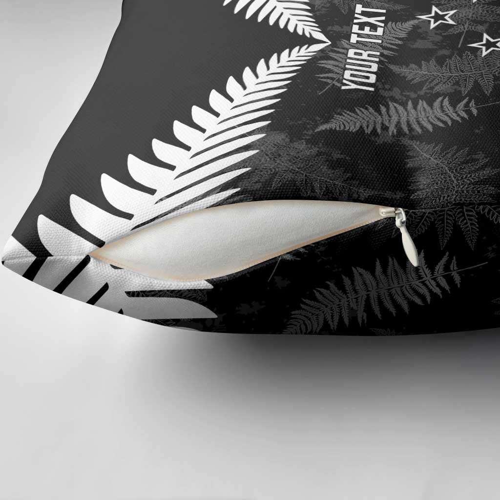 Custom New Zealand Silver Fern Football Pillow Cover Go Aotearoa Grunge Black - Polynesian Pride