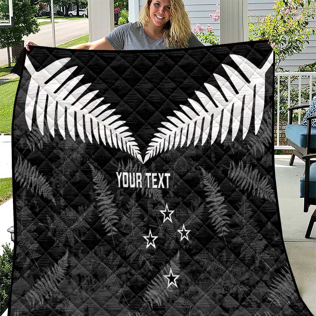 Custom New Zealand Silver Fern Football Quilt Go Aotearoa Grunge Black - Polynesian Pride