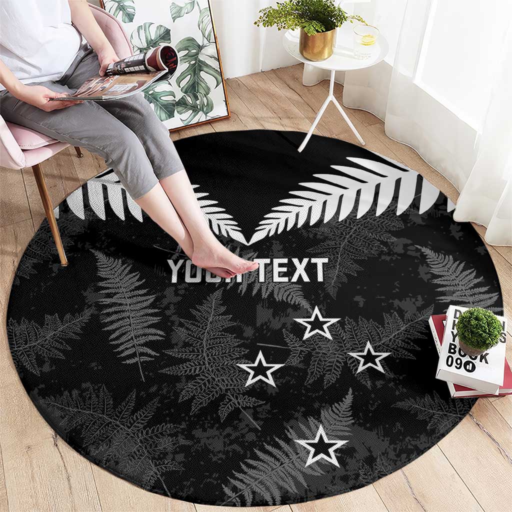 Custom New Zealand Silver Fern Football Round Carpet Go Aotearoa Grunge Black - Polynesian Pride