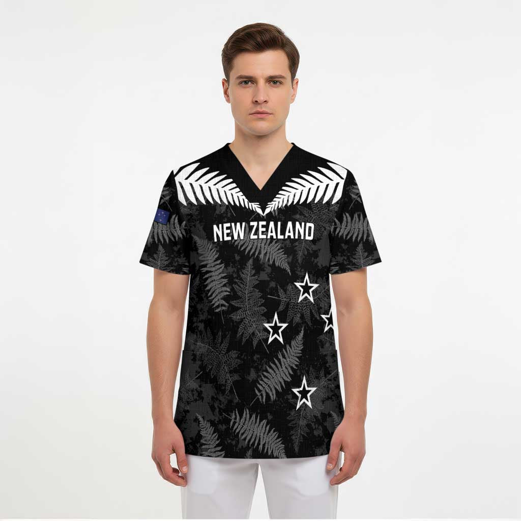 Custom New Zealand Silver Fern Football Scrub Top Go Aotearoa Grunge Black - Polynesian Pride