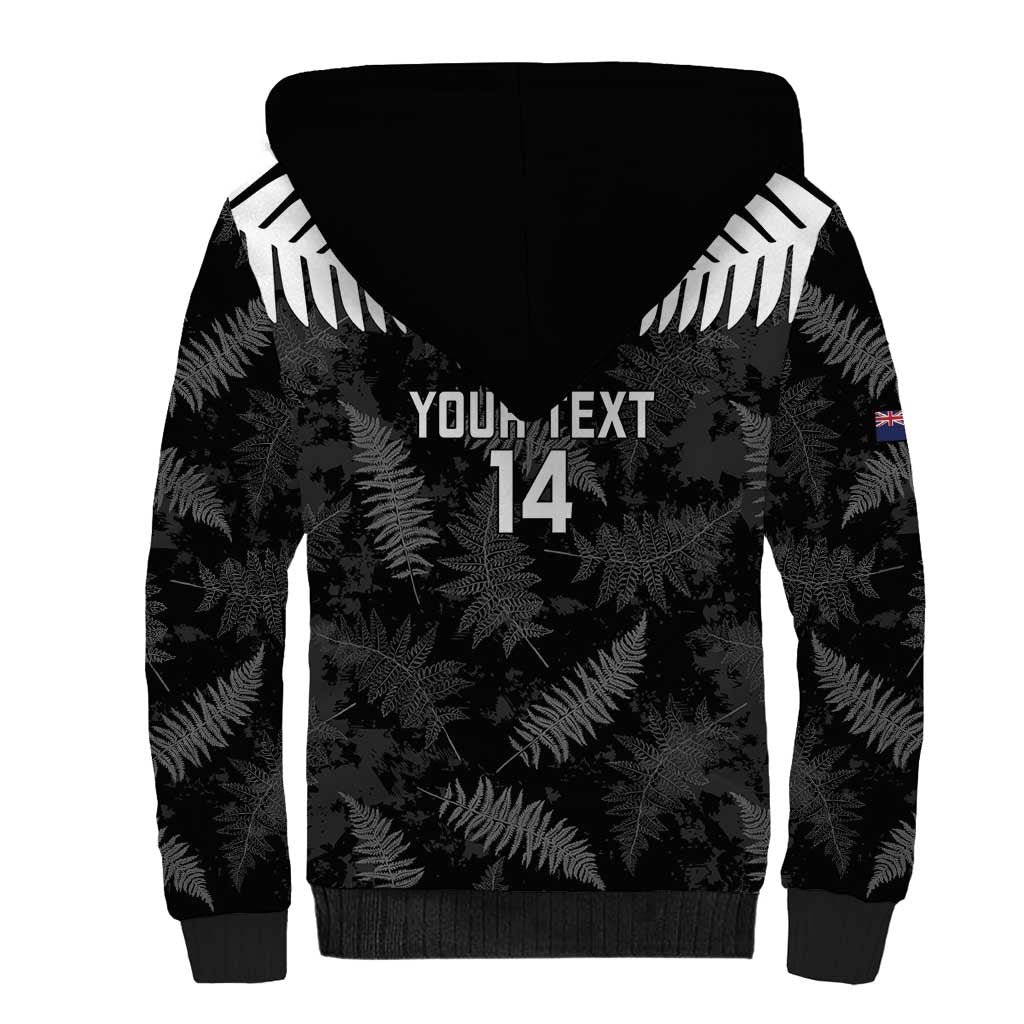 Custom New Zealand Silver Fern Football Sherpa Hoodie Go Aotearoa Grunge Black - Polynesian Pride