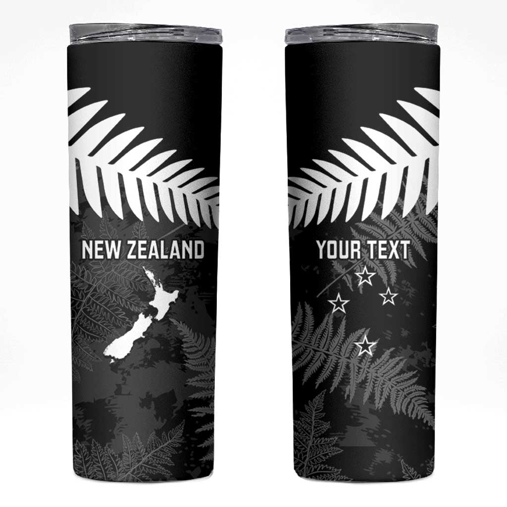 Custom New Zealand Silver Fern Football Skinny Tumbler Go Aotearoa Grunge Black - Polynesian Pride