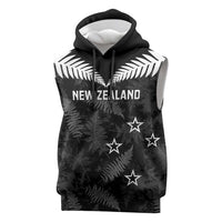 Custom New Zealand Silver Fern Football Sleeveless Hoodie Go Aotearoa Grunge Black - Polynesian Pride