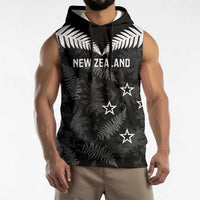 Custom New Zealand Silver Fern Football Sleeveless Hoodie Go Aotearoa Grunge Black - Polynesian Pride