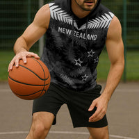 Custom New Zealand Silver Fern Football Sleeveless Hoodie Go Aotearoa Grunge Black - Polynesian Pride