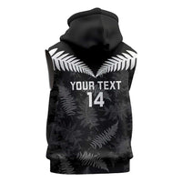 Custom New Zealand Silver Fern Football Sleeveless Zip Hoodie Go Aotearoa Grunge Black - Polynesian Pride