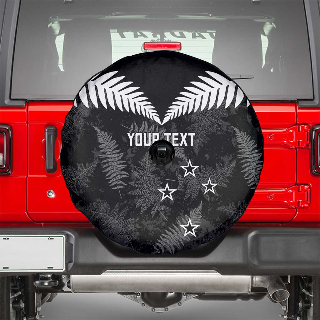 Custom New Zealand Silver Fern Football Spare Tire Cover Go Aotearoa Grunge Black - Polynesian Pride