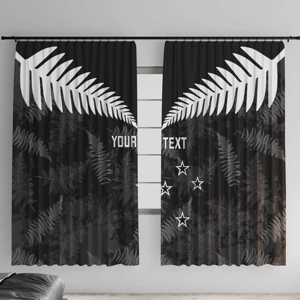 Custom New Zealand Silver Fern Football Window Curtain Go Aotearoa Grunge Black - Polynesian Pride