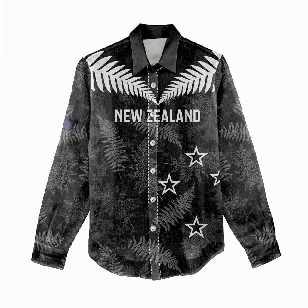 Custom New Zealand Silver Fern Football Women Casual Shirt Go Aotearoa Grunge Black - Polynesian Pride