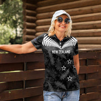 Custom New Zealand Silver Fern Football Women Polo Shirt Go Aotearoa Grunge Black - Polynesian Pride